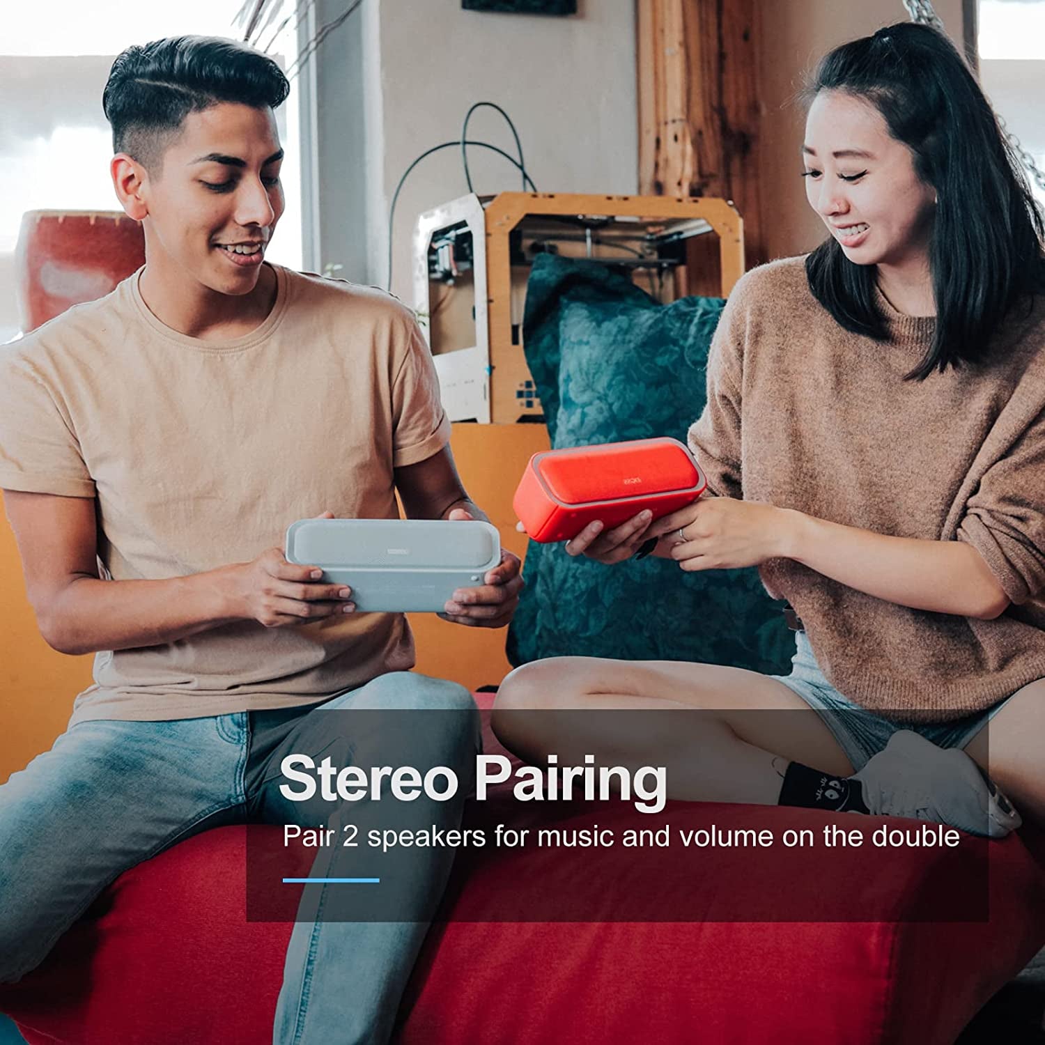 Bluetooth Speaker, Soundbox Pro Wireless Speaker with 20W Stereo Sound, Active Extra Bass, Bluetooth5.0, IPX6 Waterproof, Wireless Stereo Pairing, Multi-Colors Lights, 20Hrs Playtime -Blue