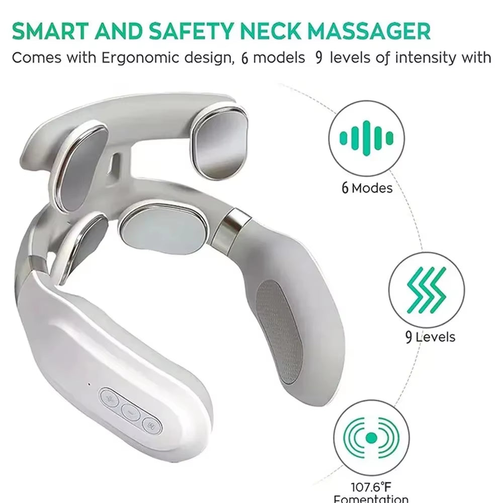 Heated Neck & Spine Massager – 4D Head Relief with Vibration, Heat & Breathing Light