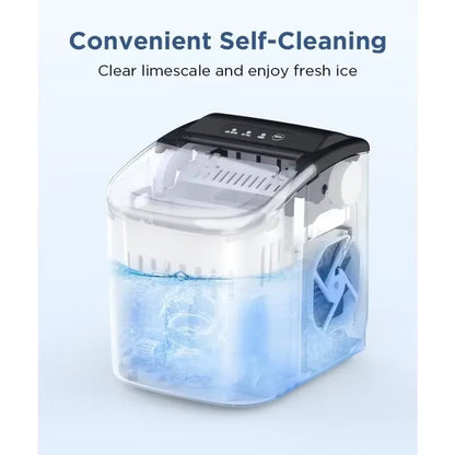 Ice Maker Countertop, Portable Machine with Self-Cleaning, 26.5Lbs/24Hrs, 9 Bullet Ice Cubes in 6 Mins, Basket